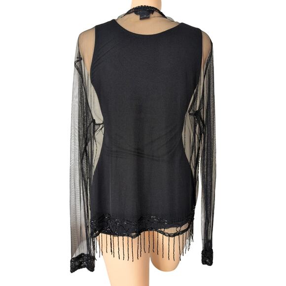Vintage Y2K Sheer Mesh Bead Fringe Top Women 1X Whimsigoth Witchy Fairy Grunge - Picture 2 of 7